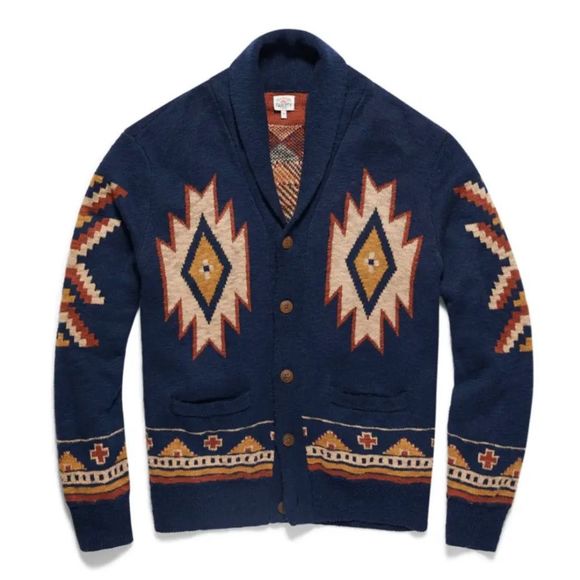 Faherty Other - Faherty Yellowtail Cardigan Wolf Mountain Aztec Southwestern Sweater Size L NWT